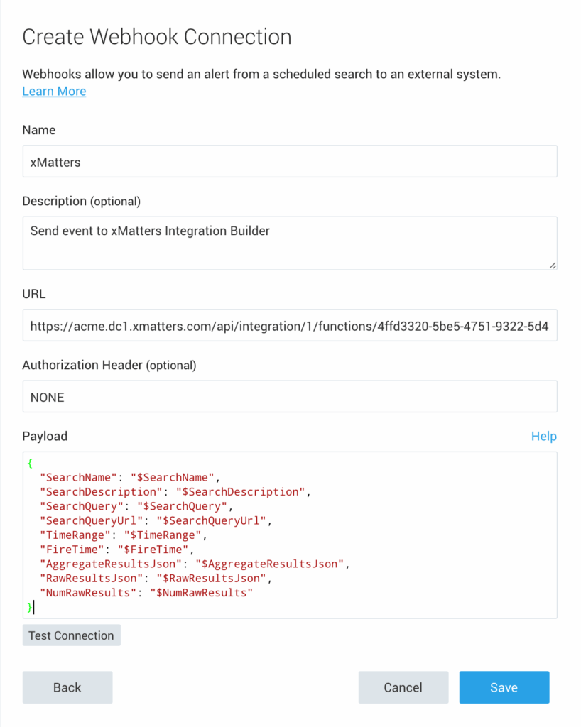 Create a webhook connection