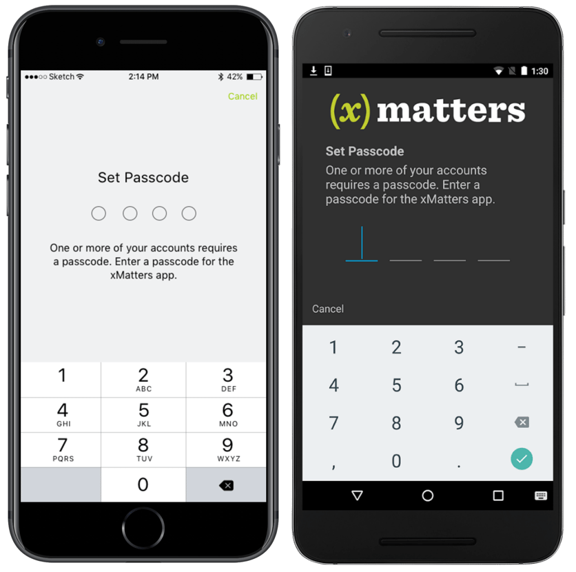 Set the passcode on your mobile app.