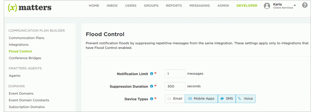 Flood Control configuration