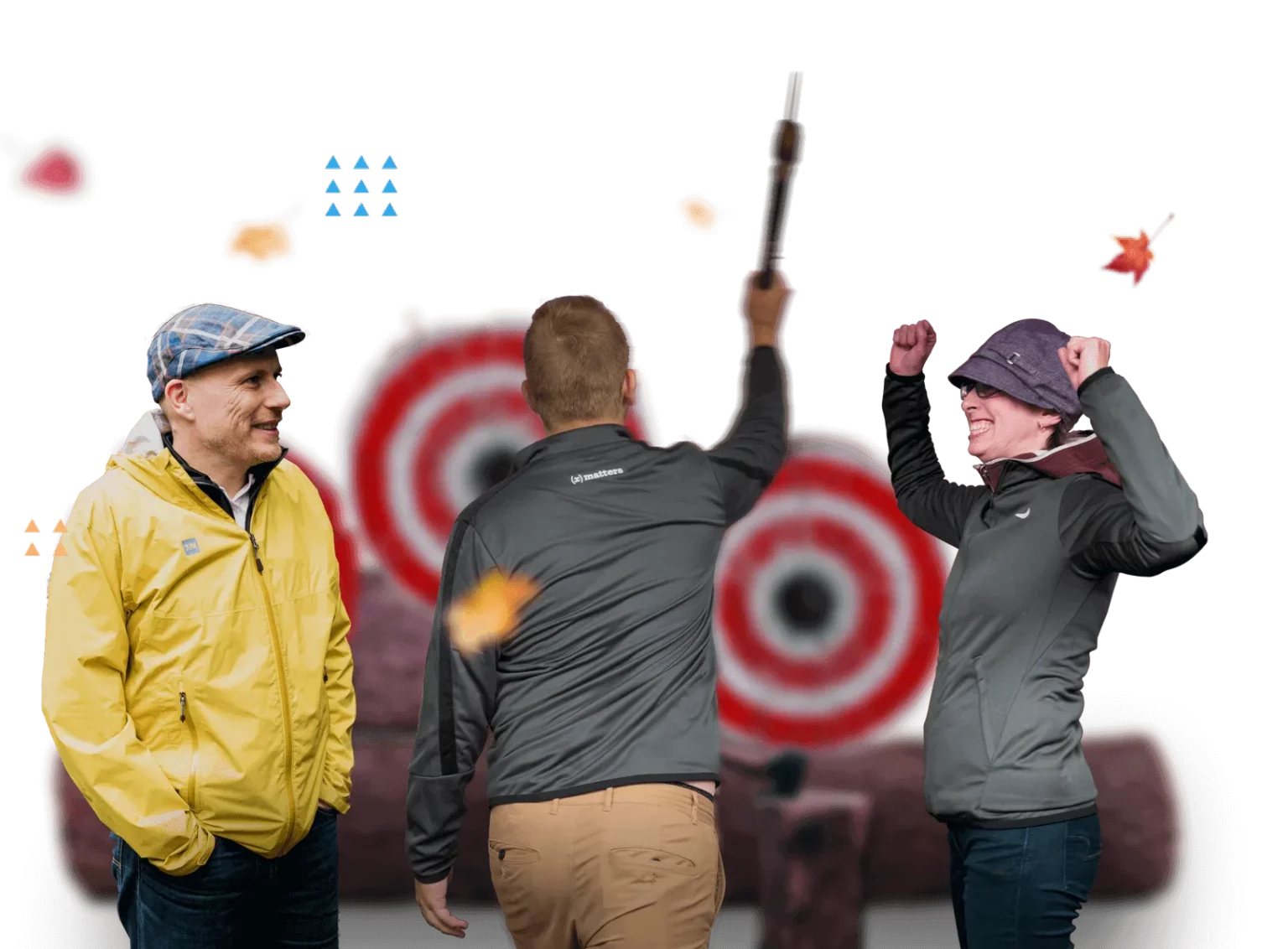 xMatters employees having fun throwing axes